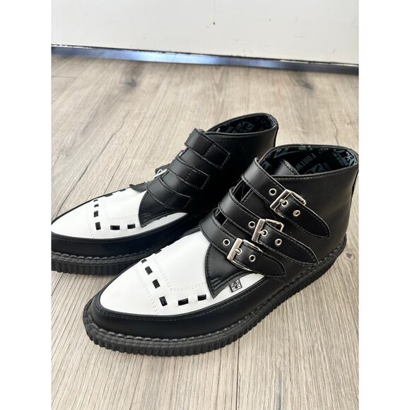 TUK 3 buckle pointed creeper boots black and white unisex sz 9W 7M NWOT - Picture 6 of 9